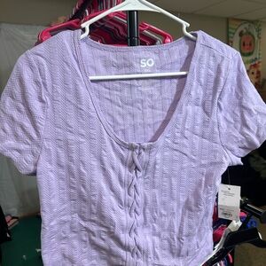 SO Lilac Knit Tie-Front Crop Top